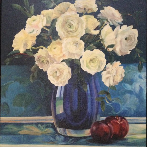 Wood plague wall hanging flowers in vase still life print - Picture 2 of 6